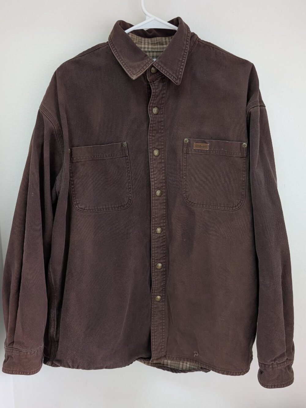 Vintage Brown Carhartt Button Down Flannel-lined Shirt Jacket Size Large